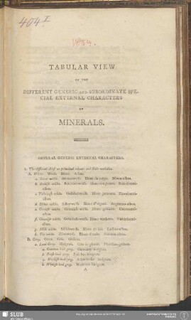 Tabular View Of The Different Generic And Subordinate Special External Charaters Of Minerals