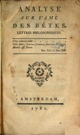 Analyse sur l'ame des bêtes
