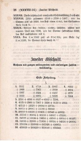 Zweiter Abschnitt. Rechnen mit ganzen unbekannten und eisortigen Zahlen vollständig.