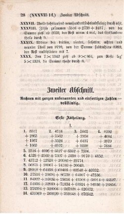 Zweiter Abschnitt. Rechnen mit ganzen unbekannten und eisortigen Zahlen vollständig.