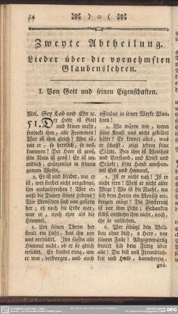 Zweyte Abtheilung. Lieder über die vornehmsten Glaubenslehren
