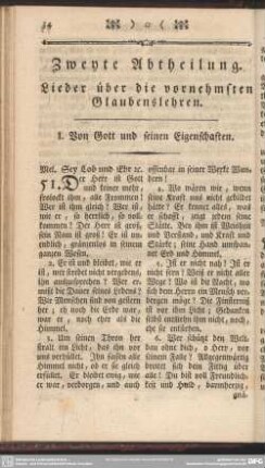 Zweyte Abtheilung. Lieder über die vornehmsten Glaubenslehren