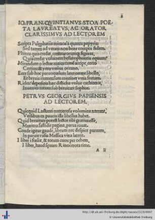 Petrus Georgius Papiensis Ad Lectorem.