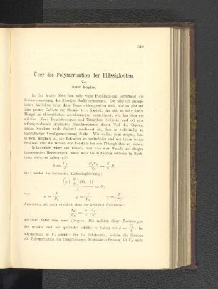 Über die Polymerisation der Flüssigkeiten