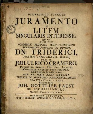 Diss. iur. de iuramento in litem singularis interesse
