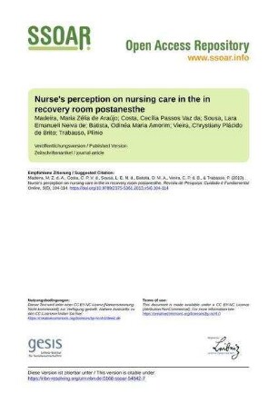 Nurse's perception on nursing care in the in recovery room postanesthe