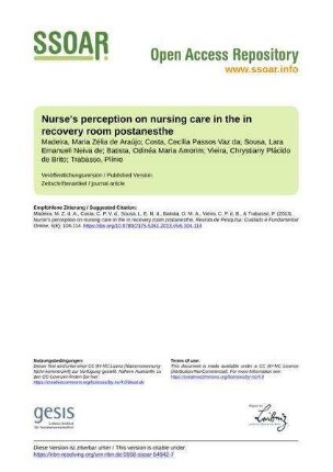 Nurse's perception on nursing care in the in recovery room postanesthe