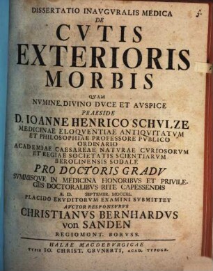 Diss. inaug. med. de cutis exterioris morbis