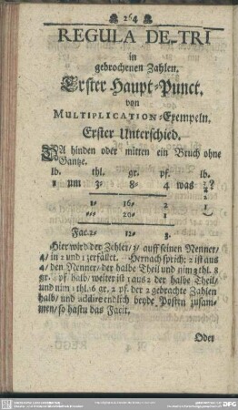 Regula de Tri in gebrochenen Zahlen