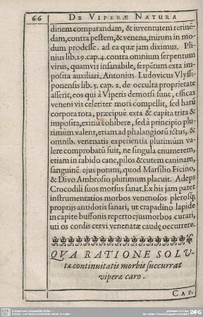 Qua Ratione Solutae continuitatis morbis succurrat viperae caro. Cap. XXII.