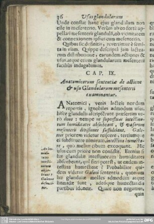 Cap. IX. Anatomicorum sententiae de actione & usu Glandularum mesenterii examinantur