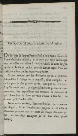 Préface de l' Auteur traduite de l' Anglois