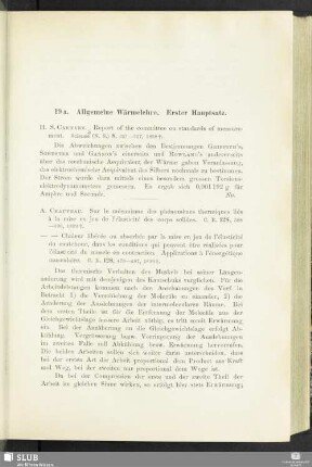 19a. Allgemeine Wärmetheorie. Erster Hauptsatz