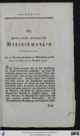 III. Medicinisch-chirurgische Wahrnehmungen.
