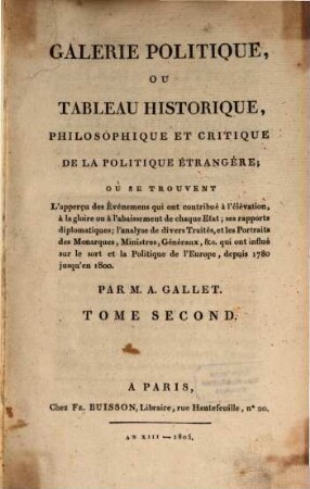 Galerie politique, ou tableau historique, philosophique de la politique étrangère; ou se trouvent, 2
