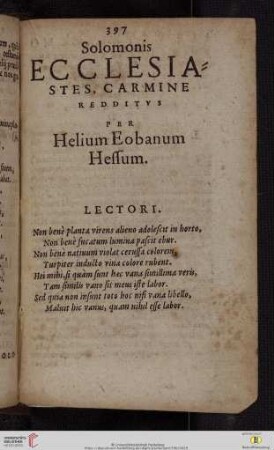 Solomonis ecclesiastes, carmine redditvs per Helivm Eobanum Hessum