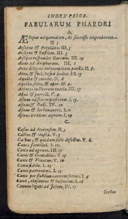 Index Prior. Fabularum Phaedri.