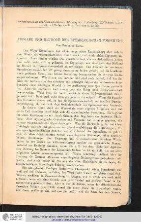Aufgabe und Methode der etymologischen Forschung