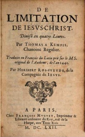 De l'imitation de Jesus Christ