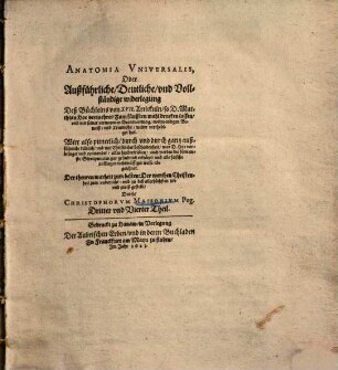 Anatomia universalis oder außführliche ... widerlegung des Büchleins von XVII Articuln so D. Matth. Hoe ... drucken lassen, 4.