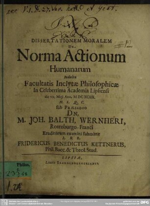 De norma actionum humanarum : dissertationem moralem