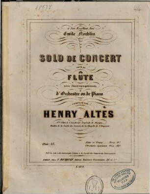 Solo de concert : pour la flûte avec accompagnement d'orchestre ou de piano ; oeuv. 15