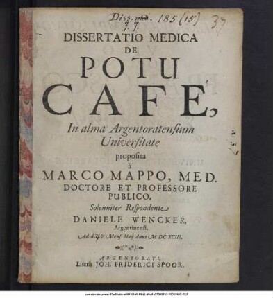 Dissertatio Medica De Potu Café