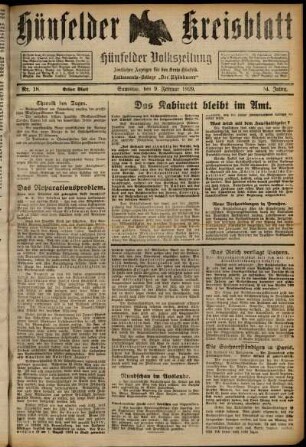 Erste Ausgabe vom Samstag, den 09. Februar 1929.