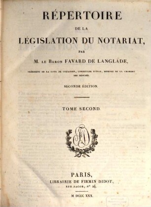 Repertoire de la législation du notariat, 2. (1830)
