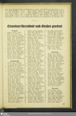 Häuserbuch : Einwohner-Verzeichnis nach Straßen geordnet