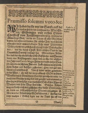 Praemisso solemni voto &c.