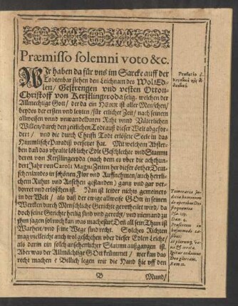 Praemisso solemni voto &c.