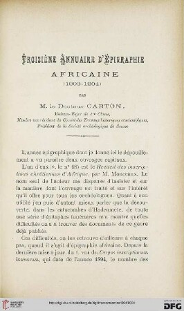 Sér. 4: Troisième annuaire d'Epigraphie africaine (1903-1904)