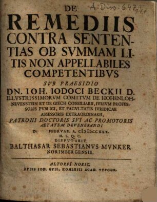 De remediis contra sententias ob summam litis non apellabiles competentibus