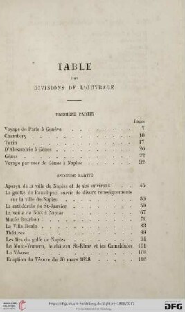 Table des Divisions de L´Ouvrage