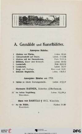A. Gemälde und Kunstblätter (Nr. 1-139)