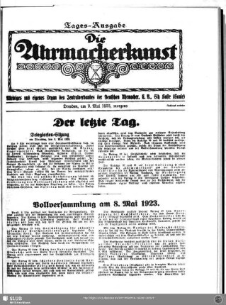 Die Uhrmacherkunst. Tages-Ausgabe (9. Mai 1923)