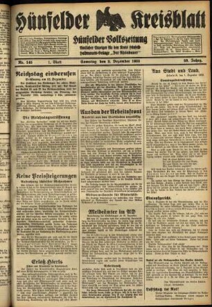 Erste Ausgabe vom Samstag, den 02. Dezember 1933.