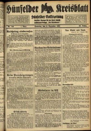 Erste Ausgabe vom Samstag, den 02. Dezember 1933.