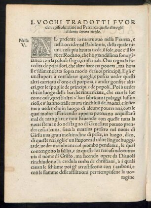 Luochi Tradotti Fuor dell' epistole latine nel Petrarca quelle che egli chiama senza titolo.