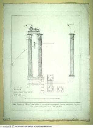 Rom, Tempio di Giove Tonante (eigentlich Tempio di Vespasiano), Grundriss, Aufriss und Schnitt - Disegno Geometrico del Tempio di Giove Tonante ...