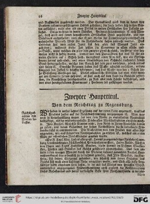 Zweyter Haupttitul. Von dem Reichstag zu Regensburg