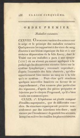 Ordre Premier. Maladies culanées