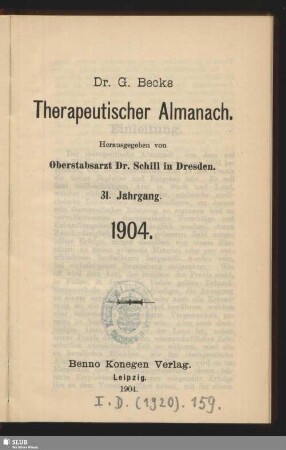 31.1904: G. Becks therapeutischer Almanach