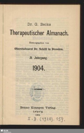 31.1904: G. Becks therapeutischer Almanach
