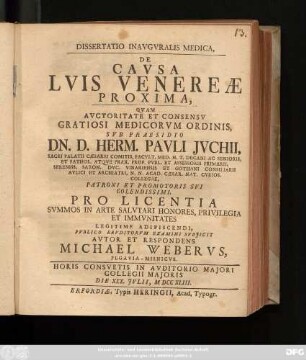 Dissertatio Inavgvralis Medica, De Cavsa Lvis Venereae Proxima