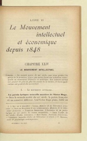 Le Mouvement intellectuel et économique depuis 1848