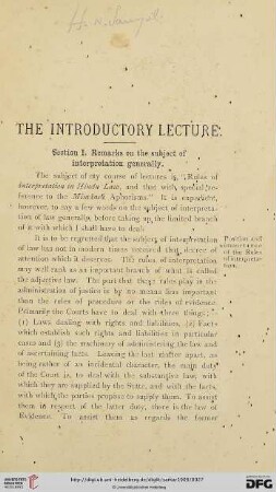 The introductory lecture