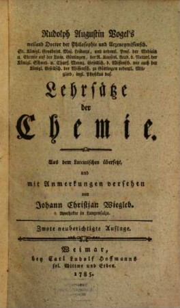 Rudolph Augustin Vogel's Lehrsätze der Chemie