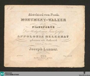 Abschied von Pesth : Monument-Walzer für das Pianoforte; 95stes Werk